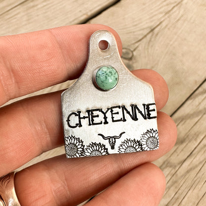 Longhorn Sunflower Cattle Tag Custom Pet ID Tag