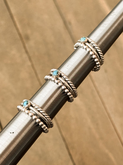 Sterling Silver Stacking Rings - Set of 3 with Turquoise