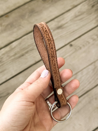 Simple Stamped Leather Scrollwork Keychain