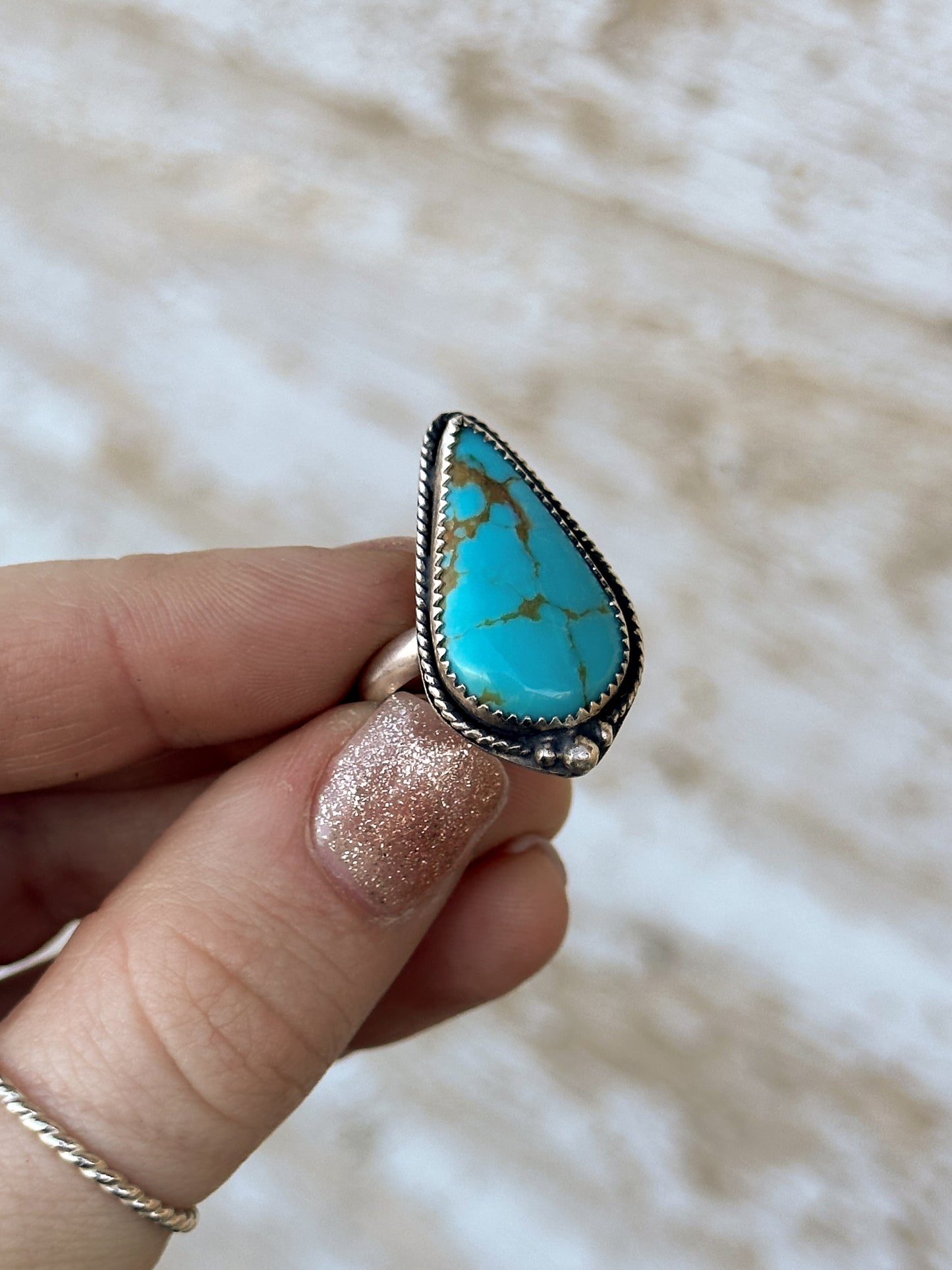 Kingman Turquoise  & Sterling Silver Teardrop Statement Ring