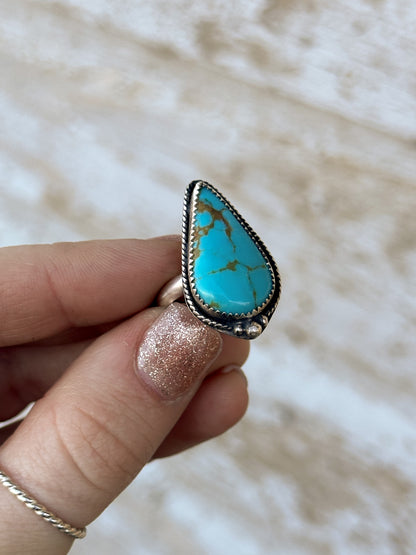 Kingman Turquoise  & Sterling Silver Teardrop Statement Ring