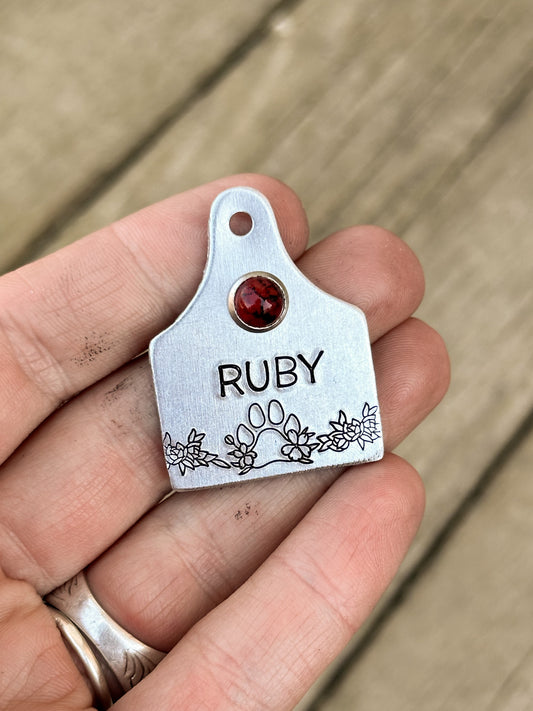 Floral Paw Print Cattle Tag Custom Pet ID Tag