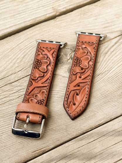 Floral Leather Smart Watch Band