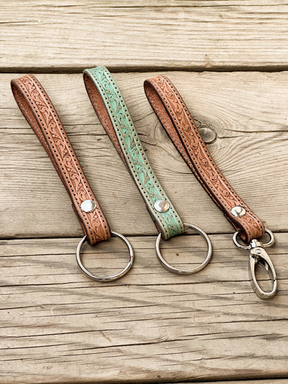 Simple Stamped Leather Scrollwork Keychain