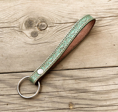 Simple Stamped Leather Scrollwork Keychain