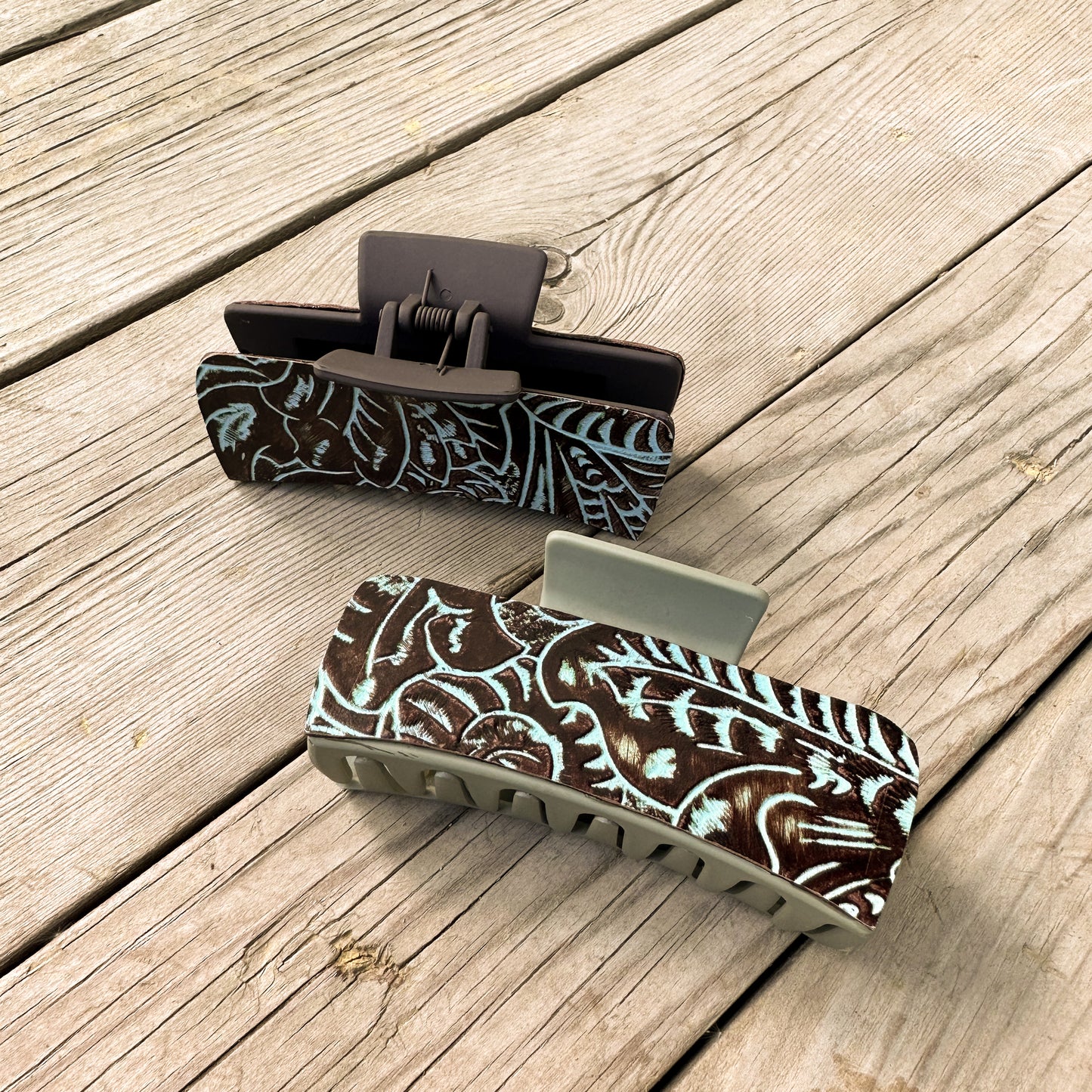 Embossed Leather Hair Clip