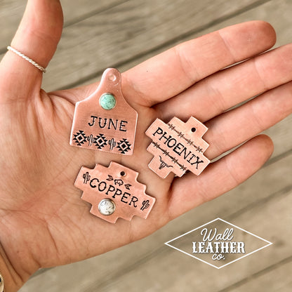 Copper Aztec Cactus Cattle Tag Custom Pet ID Tag