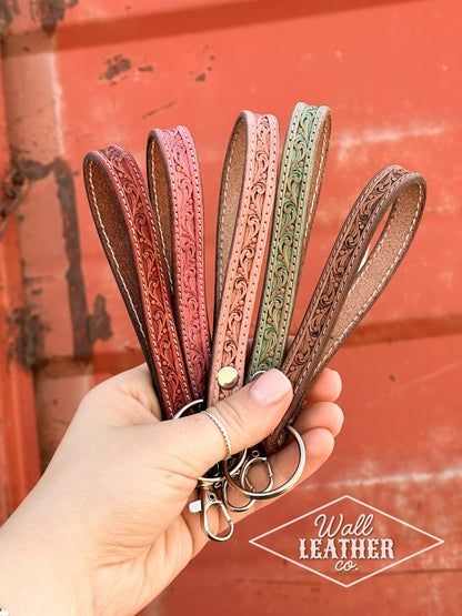 Simple Stamped Leather Scrollwork Keychain