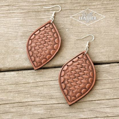 Basket Weave Leaf Leather Earrings