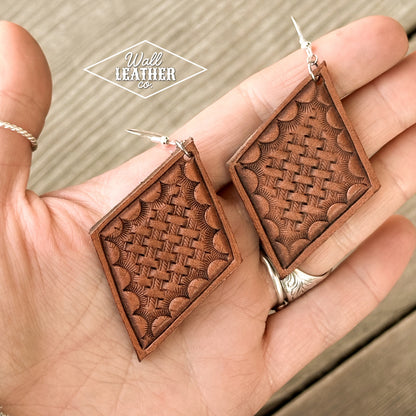 Diamond Basket Weave Leather Earrings