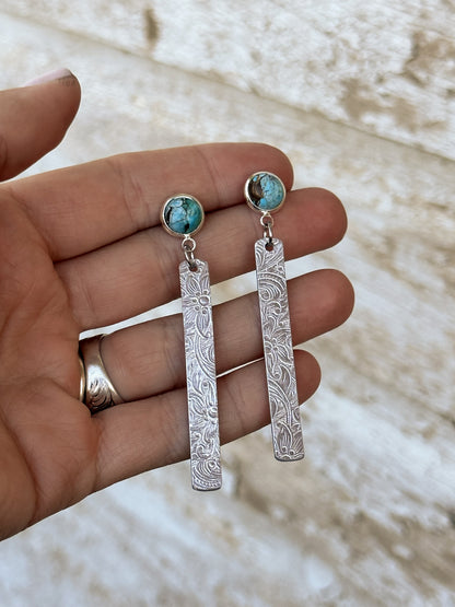 Turquoise Stud with Silver Dangle Earrings
