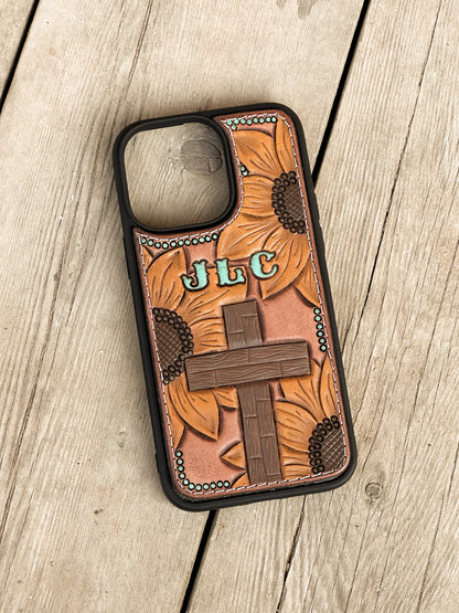 Sunflowers & Cross Phone Case with Initials