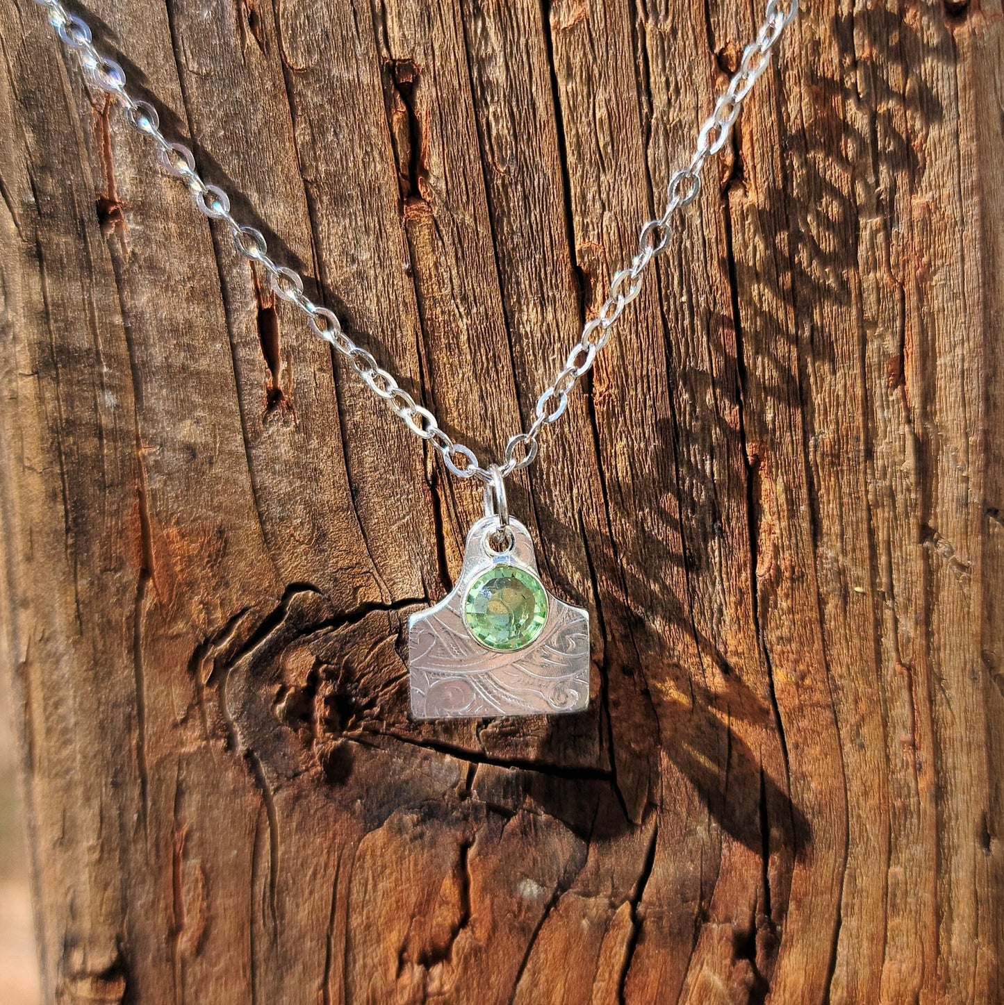 Birthstone Cattle Tag Charm Necklace
