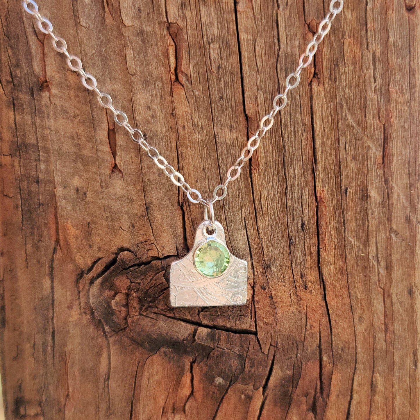 Birthstone Cattle Tag Charm Necklace