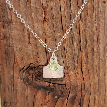 Birthstone Cattle Tag Charm Necklace