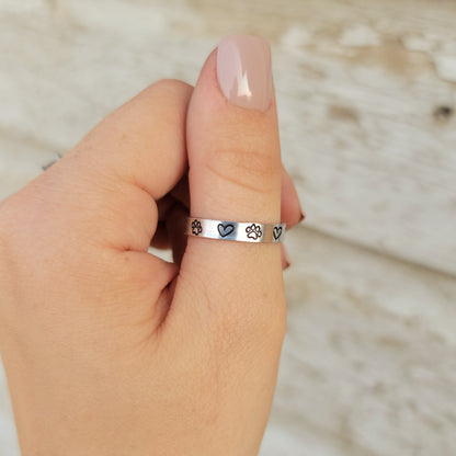 Paw Print & Hearts Stacker Ring