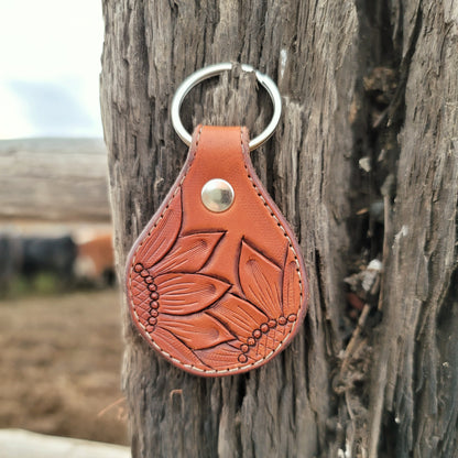 Sunflower Round Leather Keychain