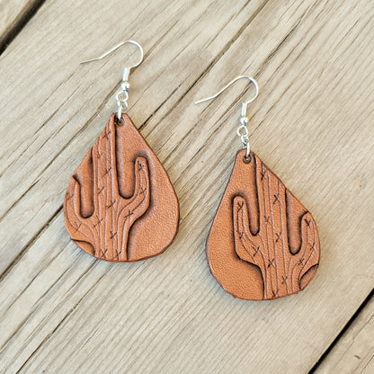 Teardrop Cactus Leather Earrings