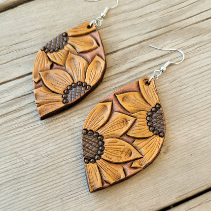 Sunflower Leaf Earrings Painted
