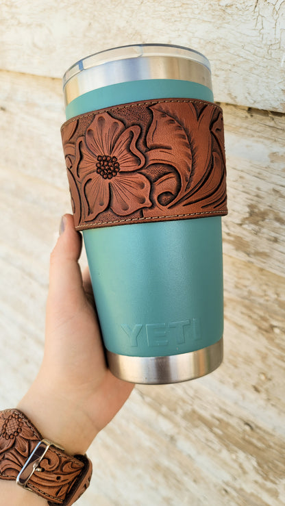Floral Leather Coffee Sleeve