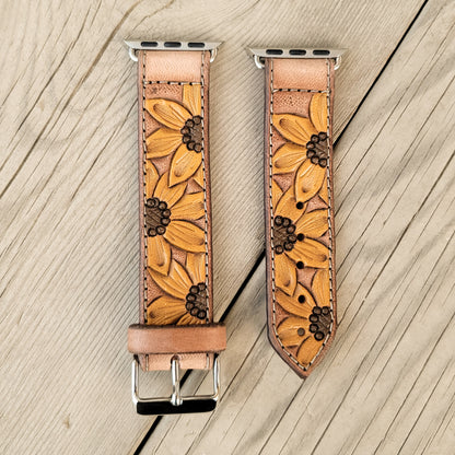 Sunflower Painted Leather Smart Watch Band