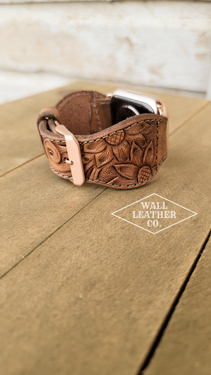 Sunflowers & Scrollwork Leather Smart Watch Band