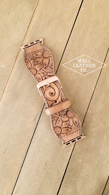 Sunflowers & Scrollwork Leather Smart Watch Band