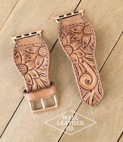 Sunflowers & Scrollwork Leather Smart Watch Band