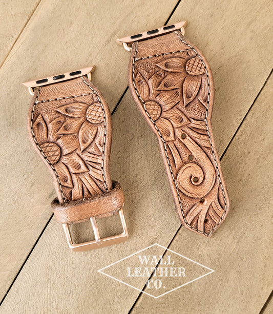 Sunflowers & Scrollwork Leather Smart Watch Band