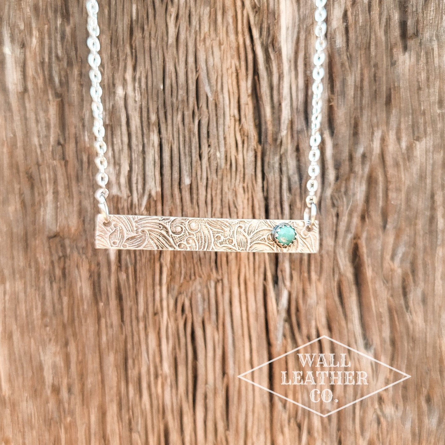 Tarnished Bar Necklace with Turquoise