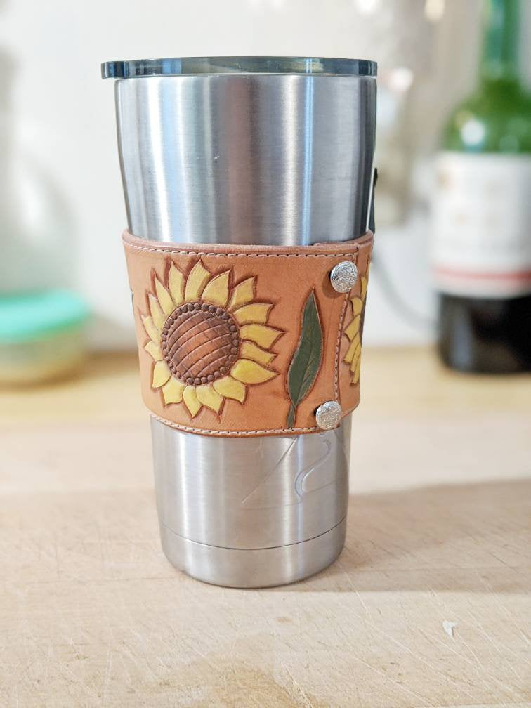 Hand Tooled Custom Leather Coffee Sleeve