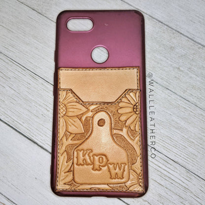 Floral Ear Tag Leather Phone Wallet w/ Initials