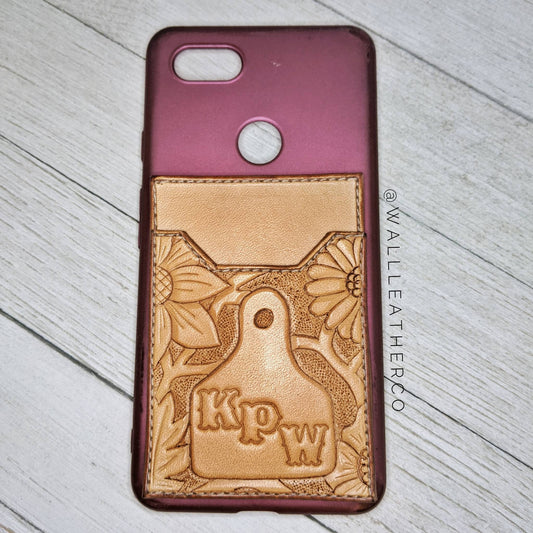 Floral Ear Tag Leather Phone Wallet w/ Initials