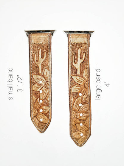 Sunflower & Cactus Painted Leather Smart Watch Band w/ Initials