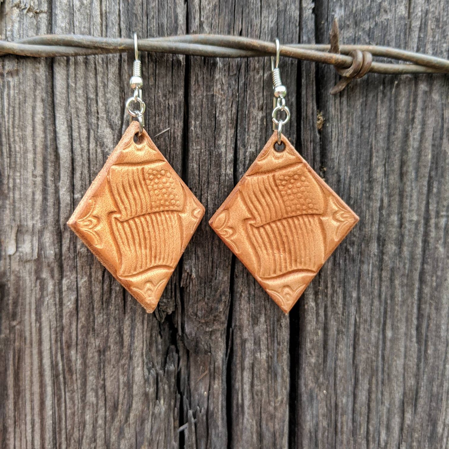 Small Diamond USA Flag Leather Earrings
