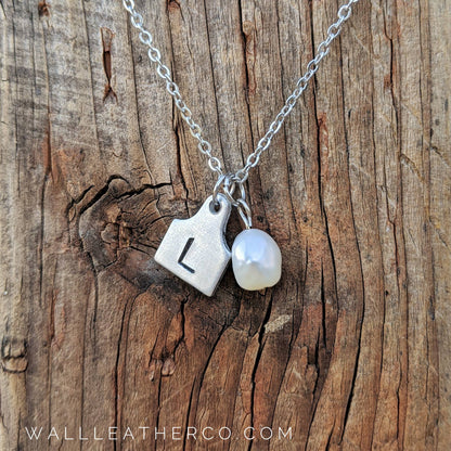 Initial Cattle Ear Tag Necklace - Pearl