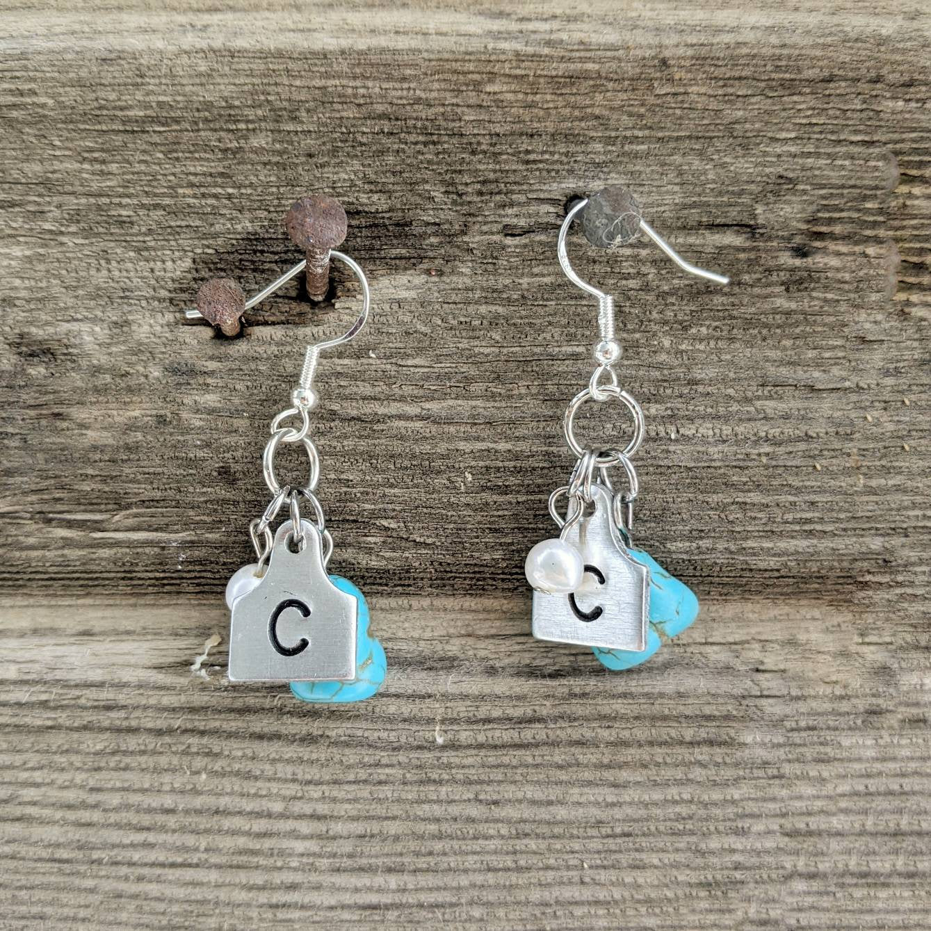 Initial Cattle Ear Tag Earrings