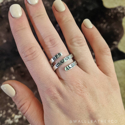 Personalized Initials & Hearts Wrap Ring