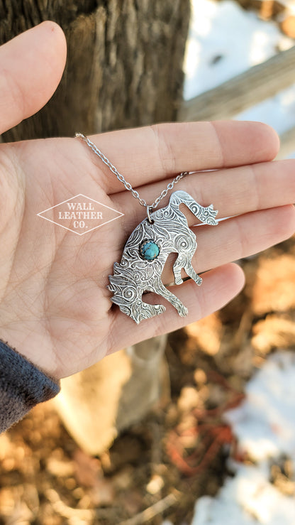 Tarnished Bucking Horse Necklace with Turquoise