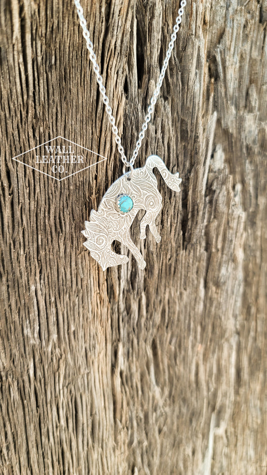 Tarnished Bucking Horse Necklace with Turquoise